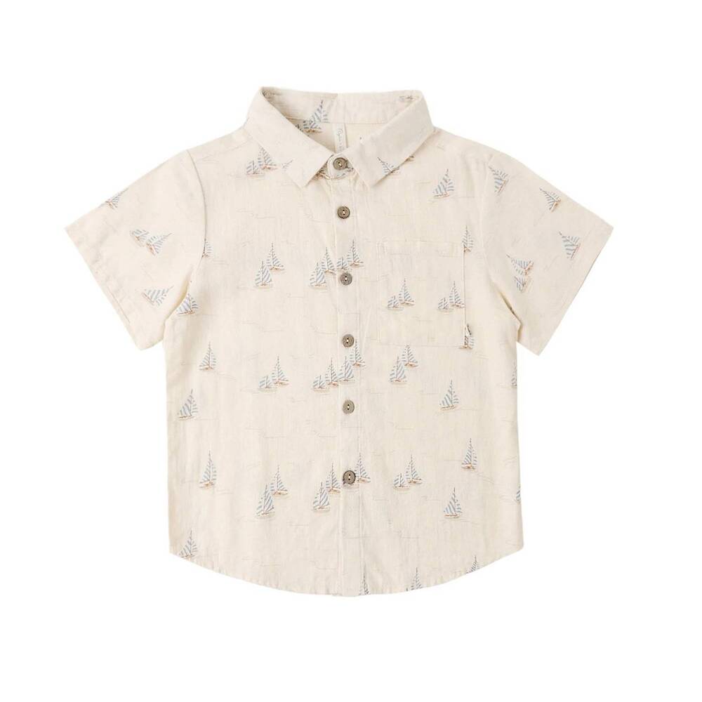 NEW RYLEE + CRU boy's collared short sleeve shirt in sail